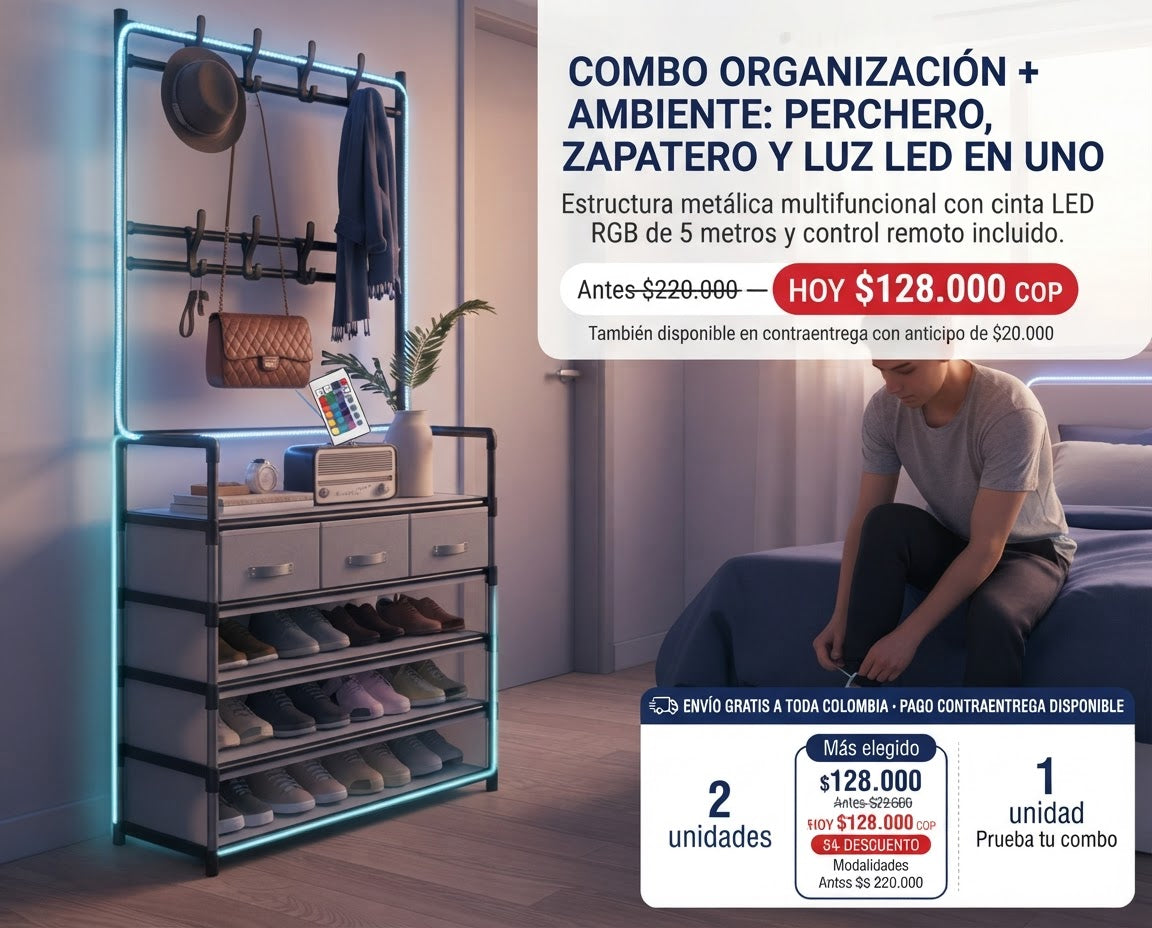 Zapatero Perchero más Luz Led