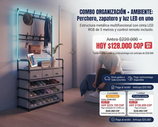 Zapatero Perchero más Luz Led