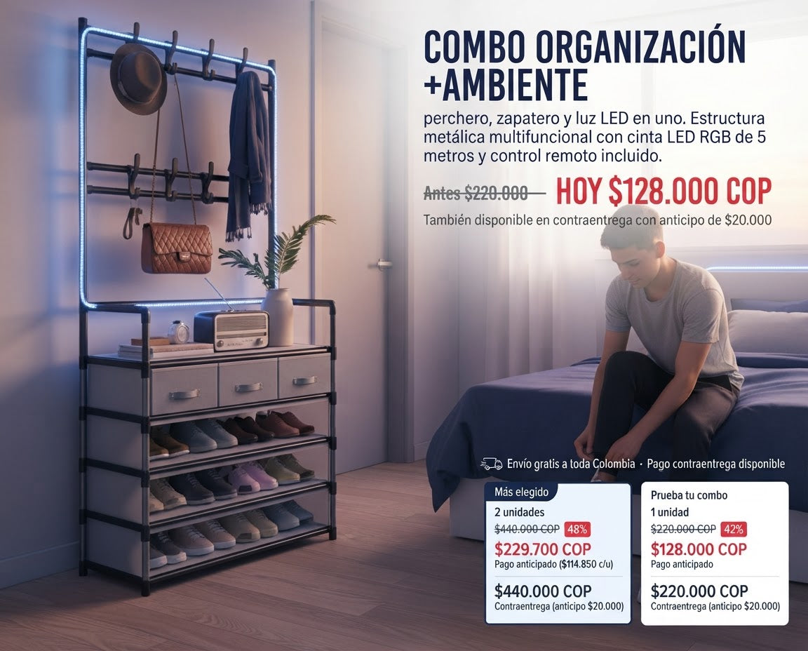 Zapatero Perchero más Luz Led