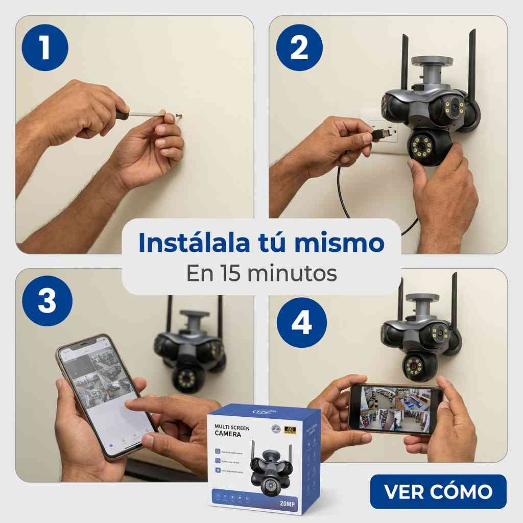 VIGILA 5 ZONAS A LA VEZ — CÁMARA SEGURIDAD 5 LENTES 4K - WIFI™