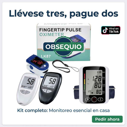 MIDE TUS 3 INDICADORES DESDE CASA — COMBO TENSIOMETRO + GLUCOMETRO + OBSEQUIO OXIMETRO™