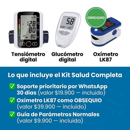 MIDE TUS 3 INDICADORES DESDE CASA — COMBO TENSIOMETRO + GLUCOMETRO + OBSEQUIO OXIMETRO™