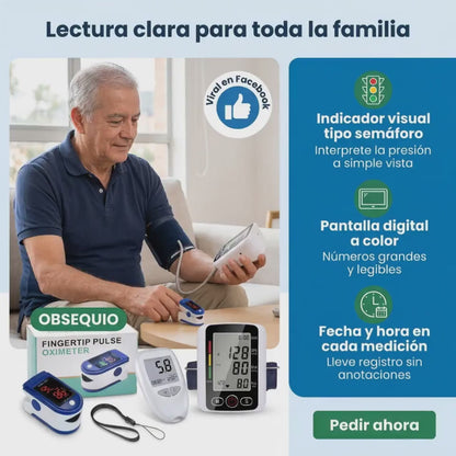 MIDE TUS 3 INDICADORES DESDE CASA — COMBO TENSIOMETRO + GLUCOMETRO + OBSEQUIO OXIMETRO™