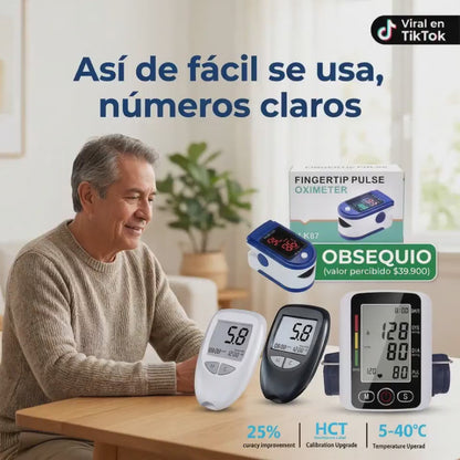 MIDE TUS 3 INDICADORES DESDE CASA — COMBO TENSIOMETRO + GLUCOMETRO + OBSEQUIO OXIMETRO™